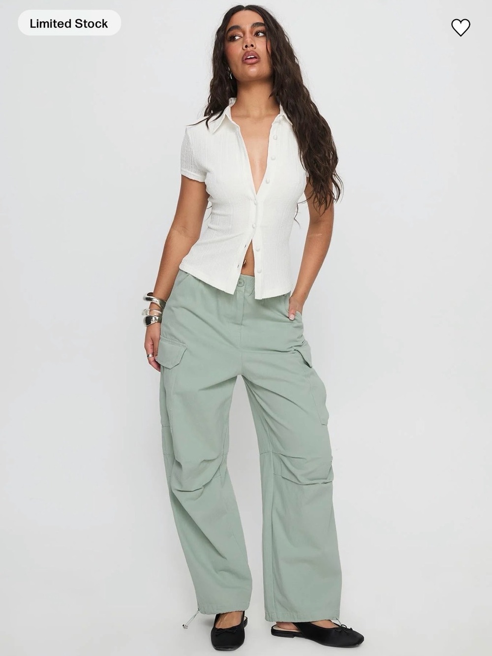 Princess Polly Wide-Leg Cargo Pants in Sage Green